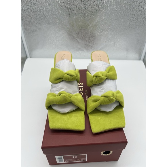 New Torgeis‎ Flamingo Faux Suede Double Knotted Block Heeled Sandals Green Sz 10 - Picture 3 of 9